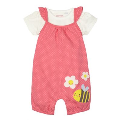 Baby girls' pink bumblebee applique dungarees and top set